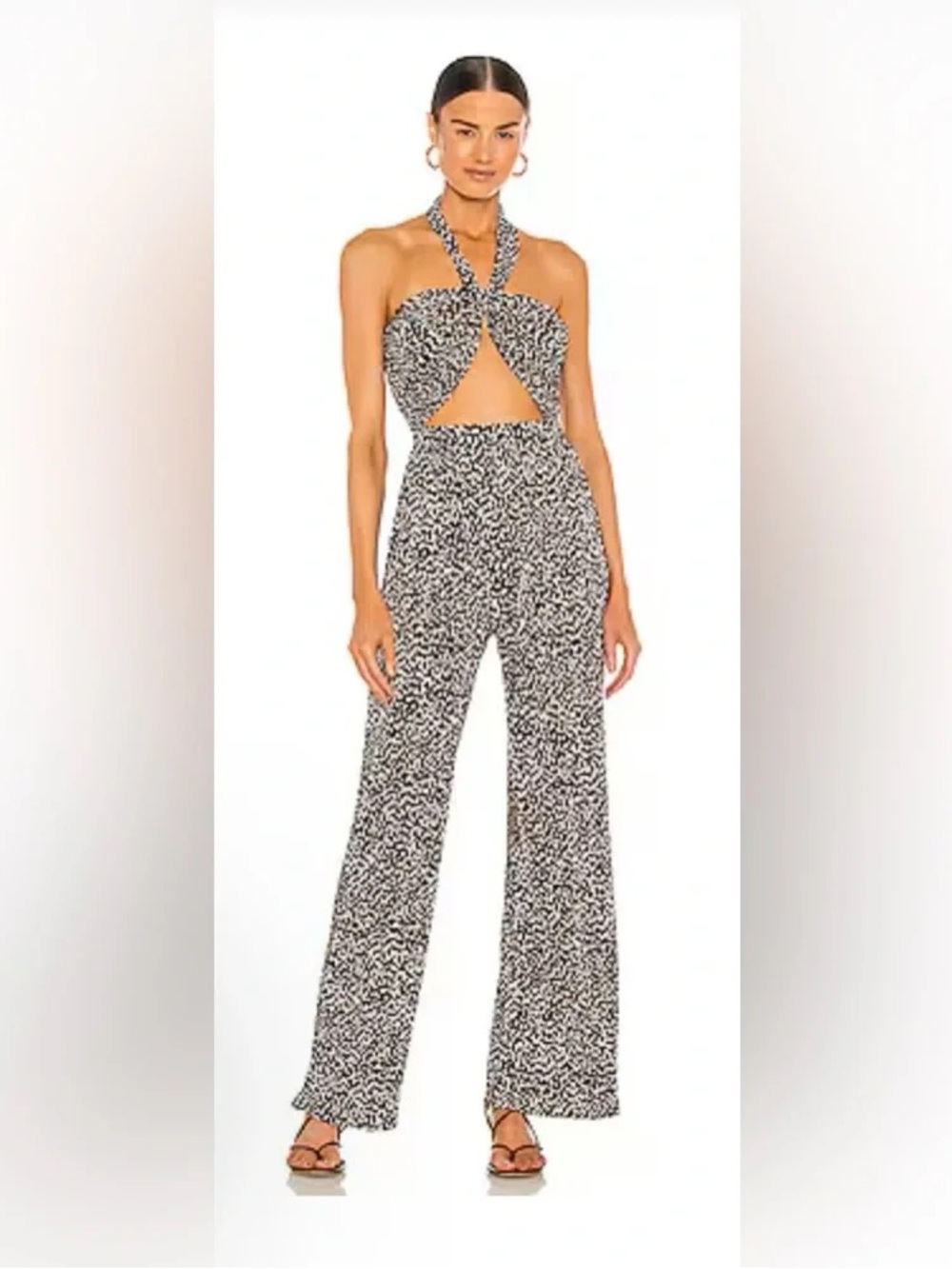 LPA Black & White Twist Halter Wide-Leg Jumpsuit